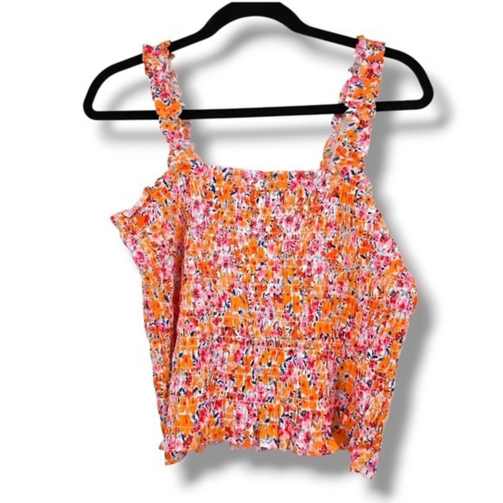 Old Navy Floral Smocked Tank‎ Top Ruffle Strap Sleeveless Blouse L Tall